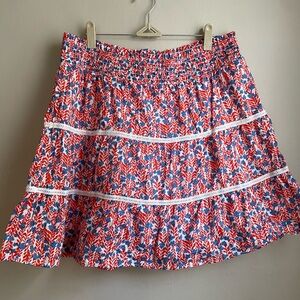 J. Crew Floral Red White and Blue Mini Ruffle Women's Skirt Large